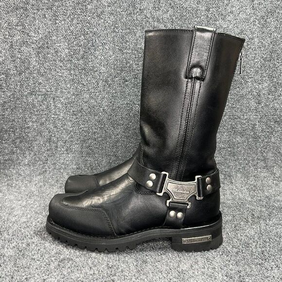 Milwaukee 11" Harness Boots Mens Size 9 Black Leather Drag Square Toe Motorcycle - Picture 5 of 14